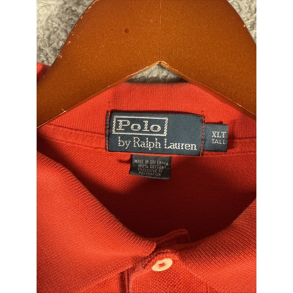 Polo Ralph Lauren Pique Shirt Mens XLT Tall Red Blue Pony‎